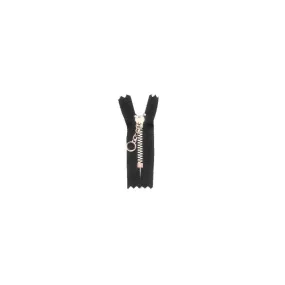 #3 Metal, Black, 6" YKK Closed End Handbag Zipper with Brass Teeth, #451-6-BLK-BRS