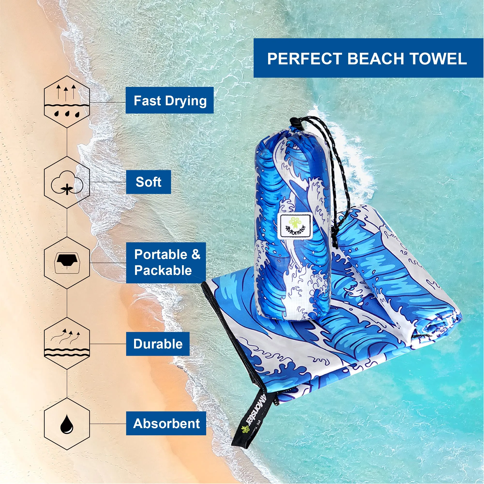 4Monster Sand- Free Beach Towel Single Sea B