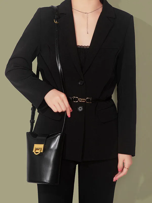 Black Leather Bucket Shoulder Bag
