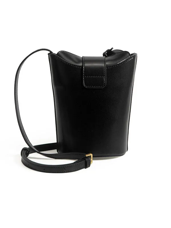 Black Leather Bucket Shoulder Bag