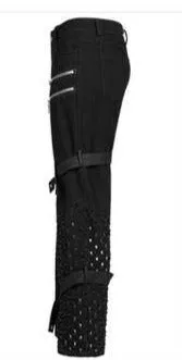 Black Punk Pant w/ Decorative Mesh Holes, Straps and Zipper Details