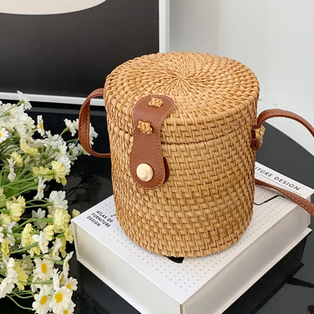 Bucket - Classic Handwoven Adjustable Strap Rattan Large-Capacity Durable Handbags