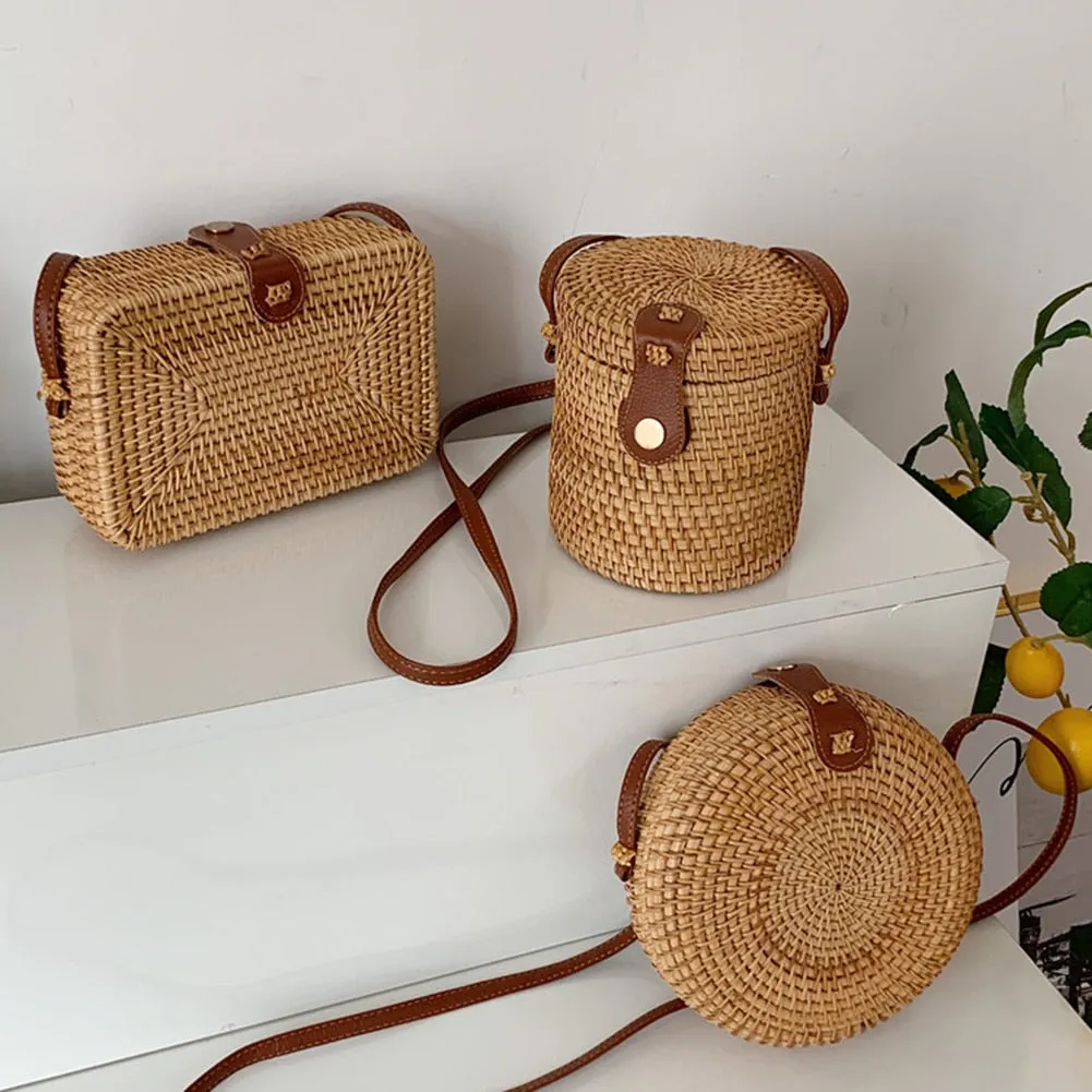 Bucket - Classic Handwoven Adjustable Strap Rattan Large-Capacity Durable Handbags