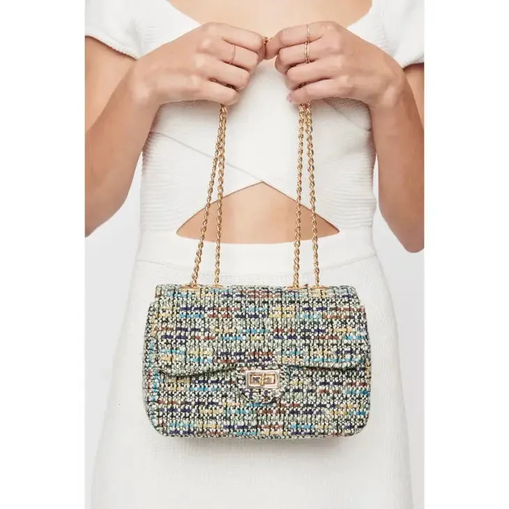 Camille Tweed Crossbody Handbag- Green Multi