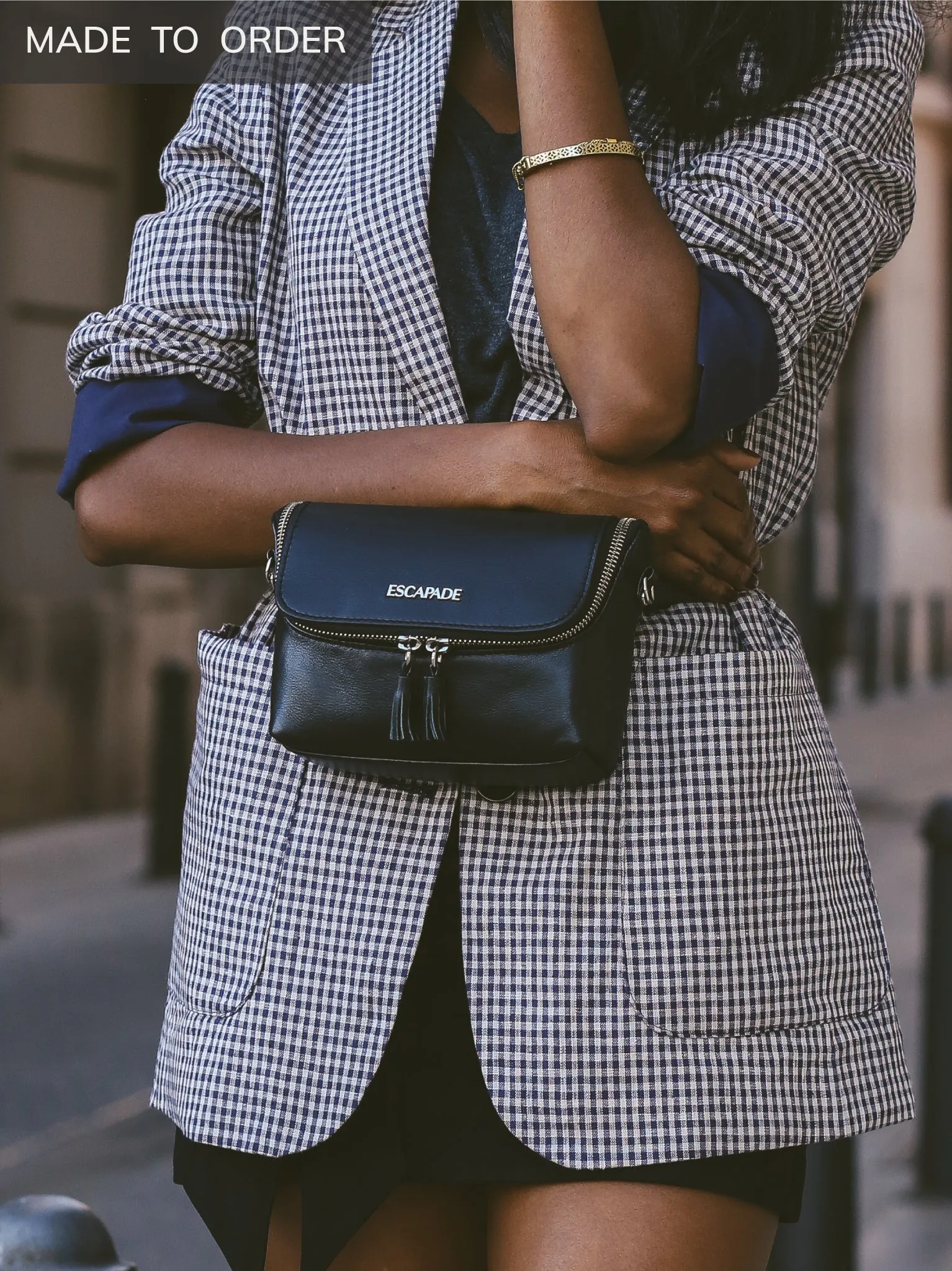 Chelsea. Black Leather Belt Bag