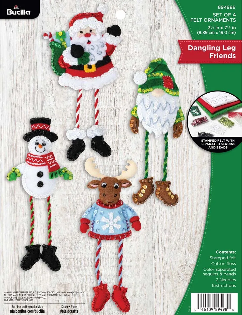 DIY Bucilla Dangling Leg Friends Christmas Gnome Felt Tree Ornament Kit