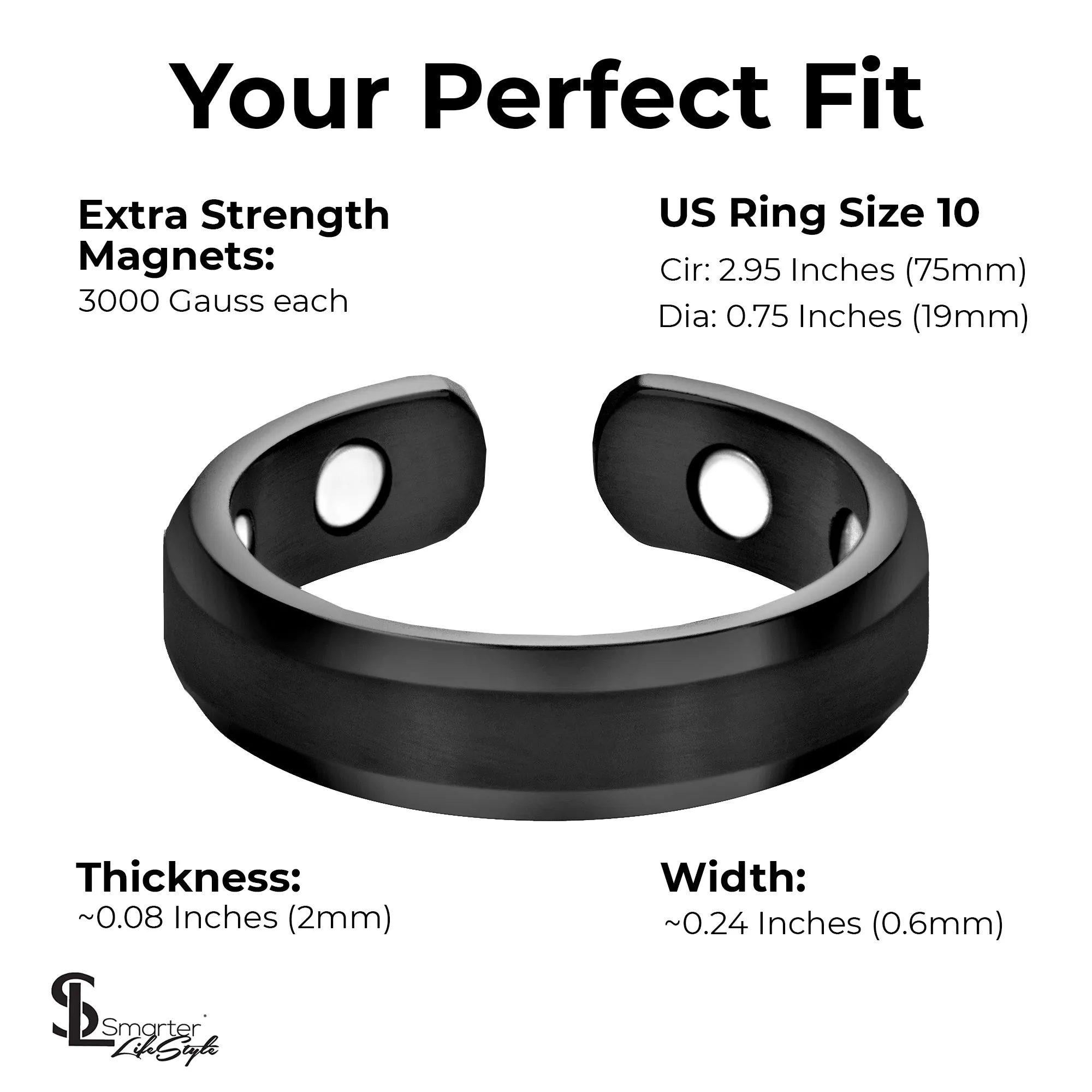 Elegant Titanium Magnetic Therapy Ring - Black, Size 10