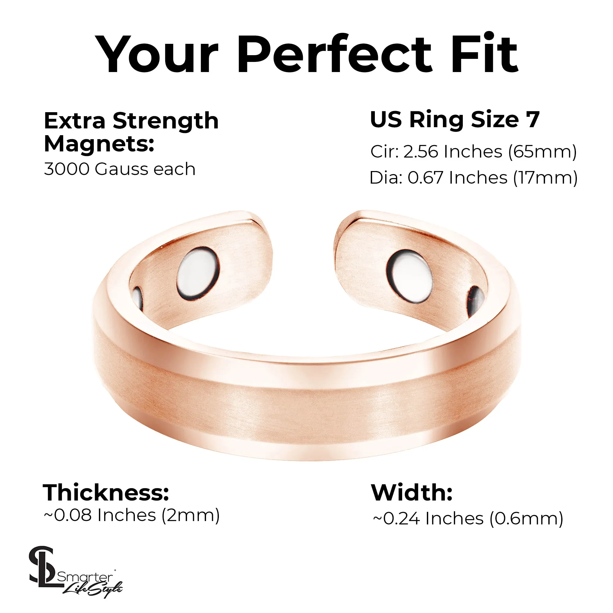 Elegant Titanium Magnetic Therapy Ring Rose Gold, Size 07