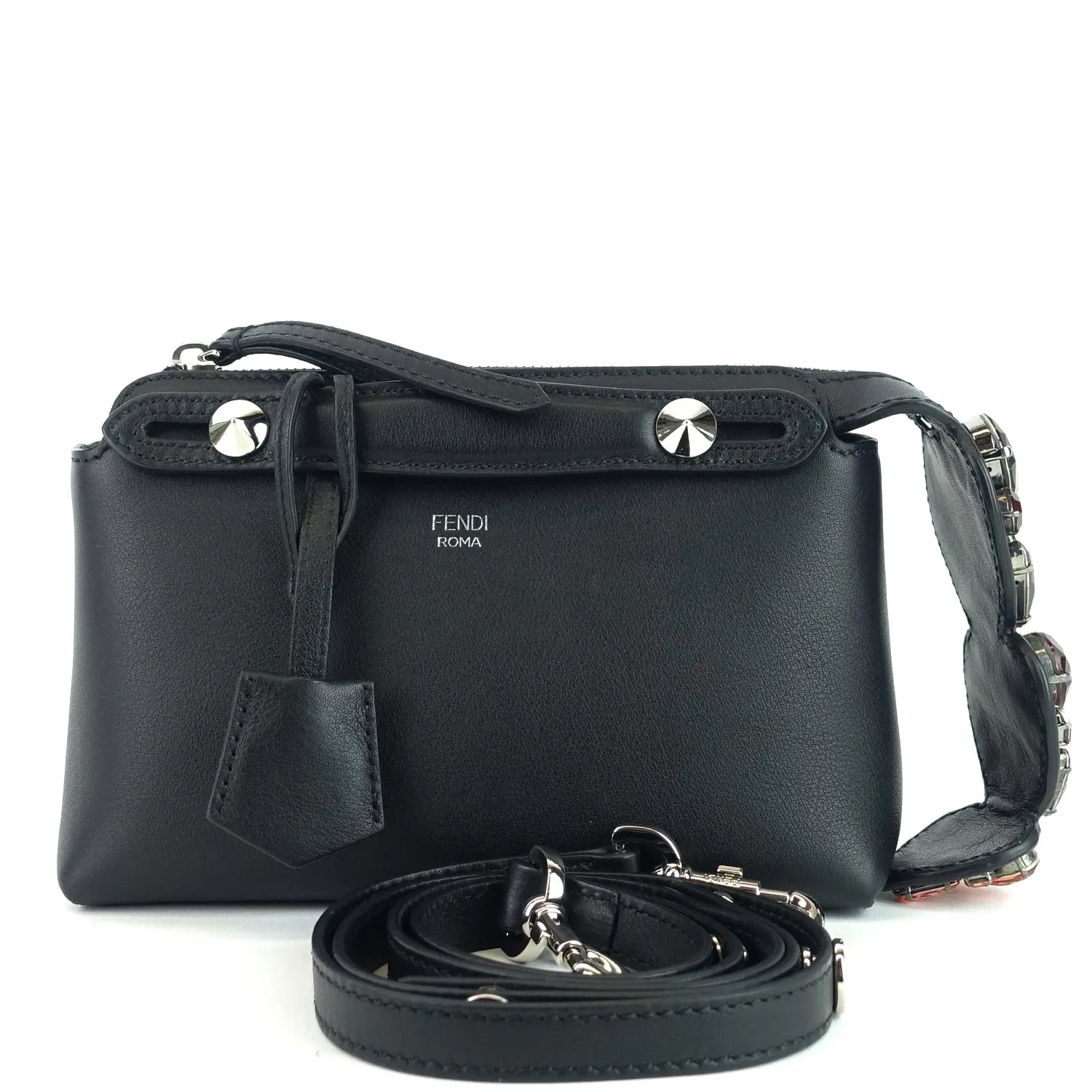 Fendi By The Way Calf Leather Mini Crystal Heart Bag