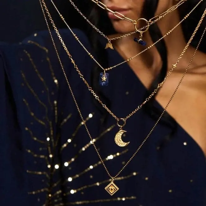 Gold Diamond Cut Chain With Moon Magic Pendant GCDC23351