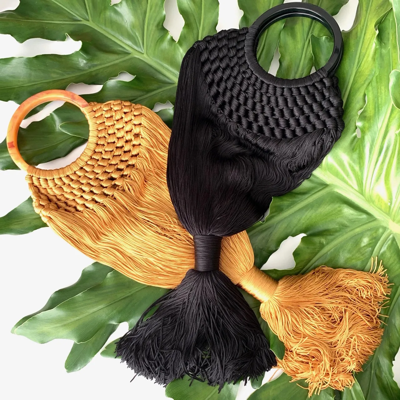 Handmade Woven Tassel Genie Bag with Acrylic Handle