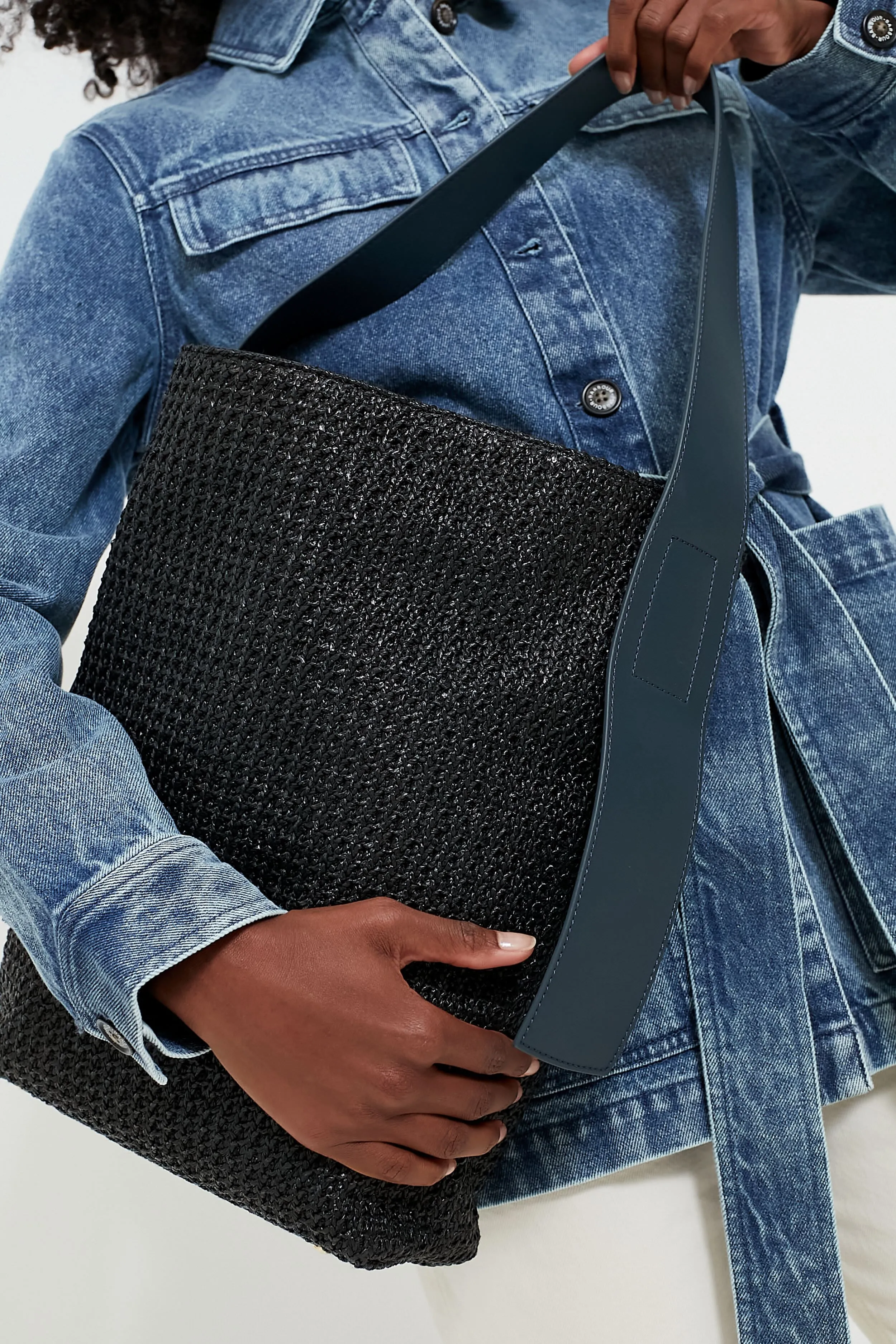 Huntington Black Raffia Bucket Bag