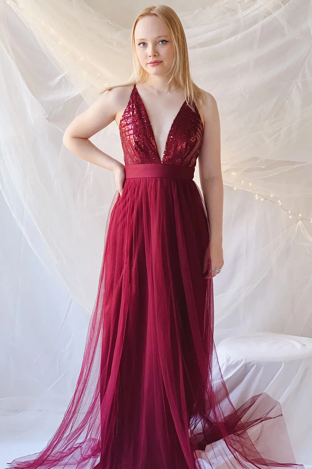 Kaia Burgundy | Sequin Gown