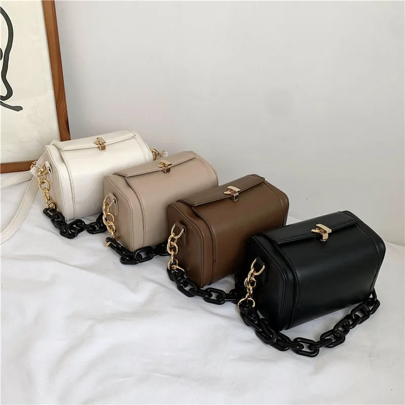 Leather Bucket Bag With Chain Accent