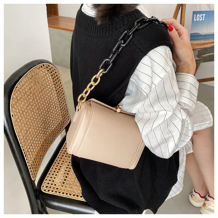 Leather Bucket Bag With Chain Accent