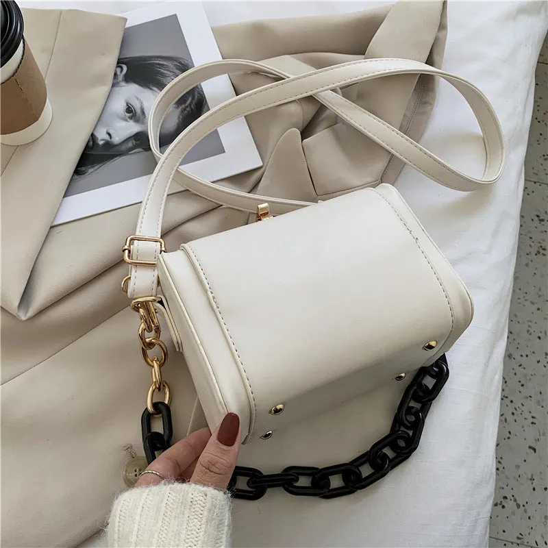 Leather Bucket Bag With Chain Accent