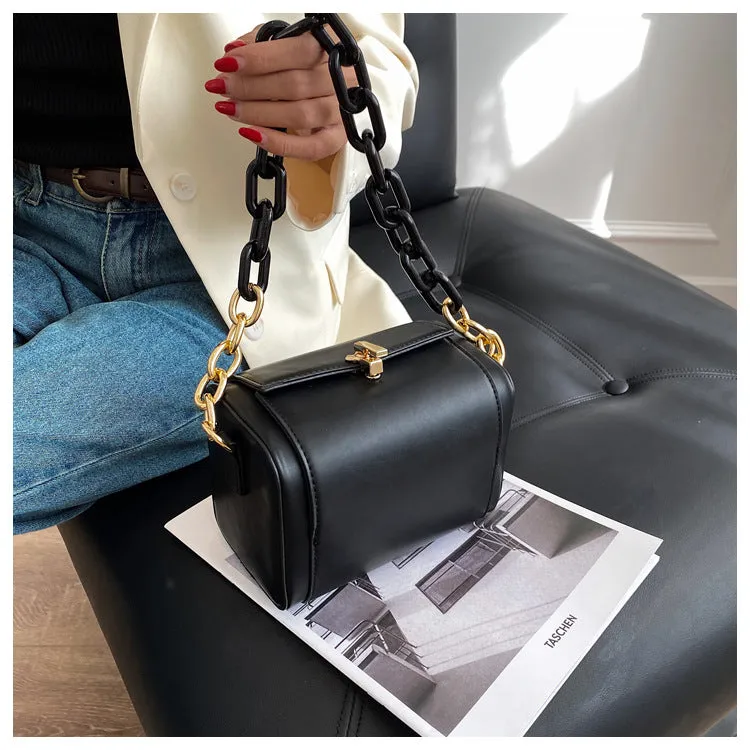 Leather Bucket Bag With Chain Accent