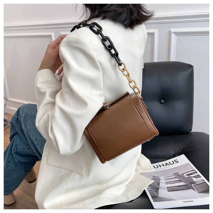 Leather Bucket Bag With Chain Accent