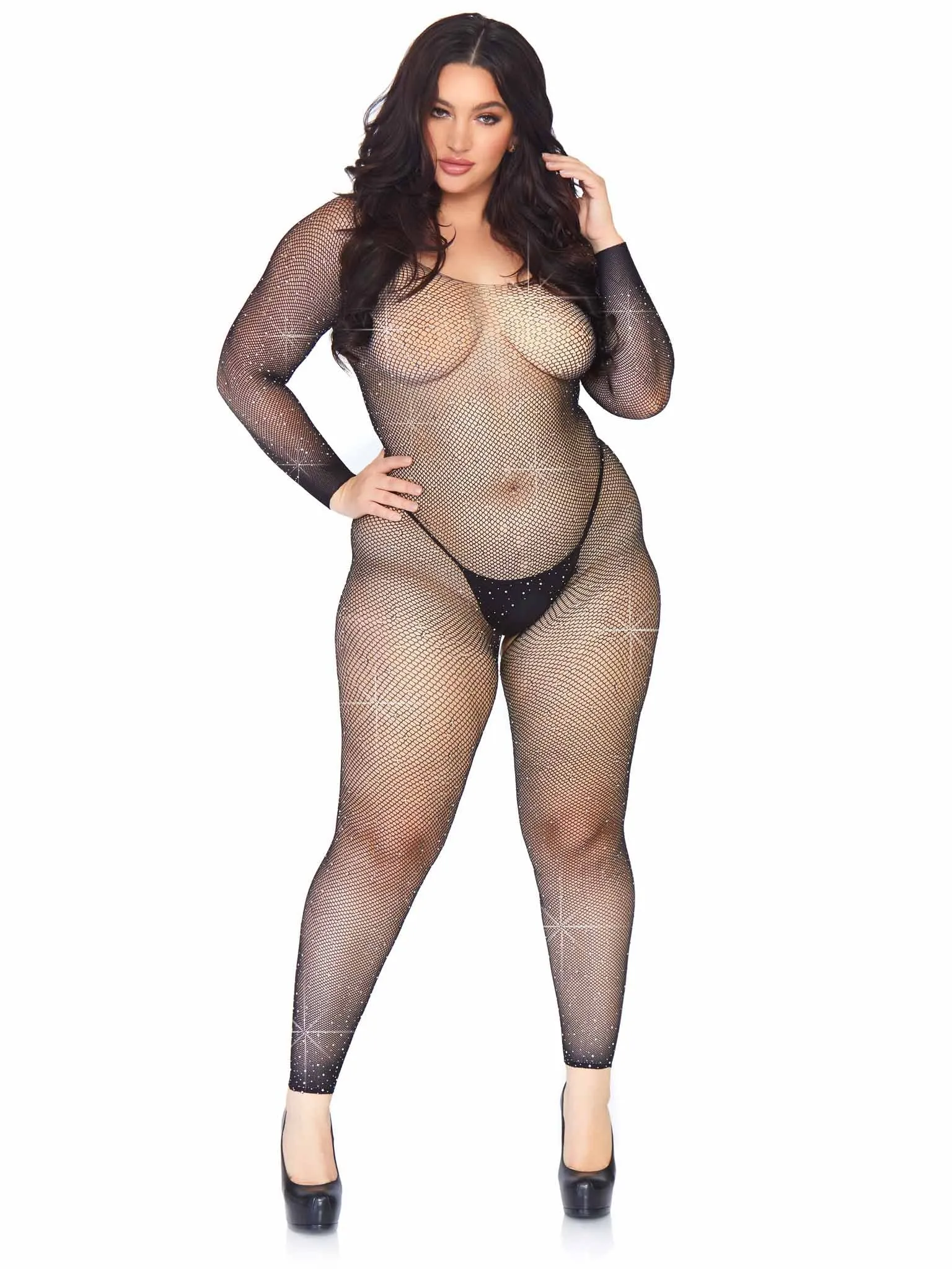 Leg Avenue Fishnet Rhinestone Crotchless Bodystocking