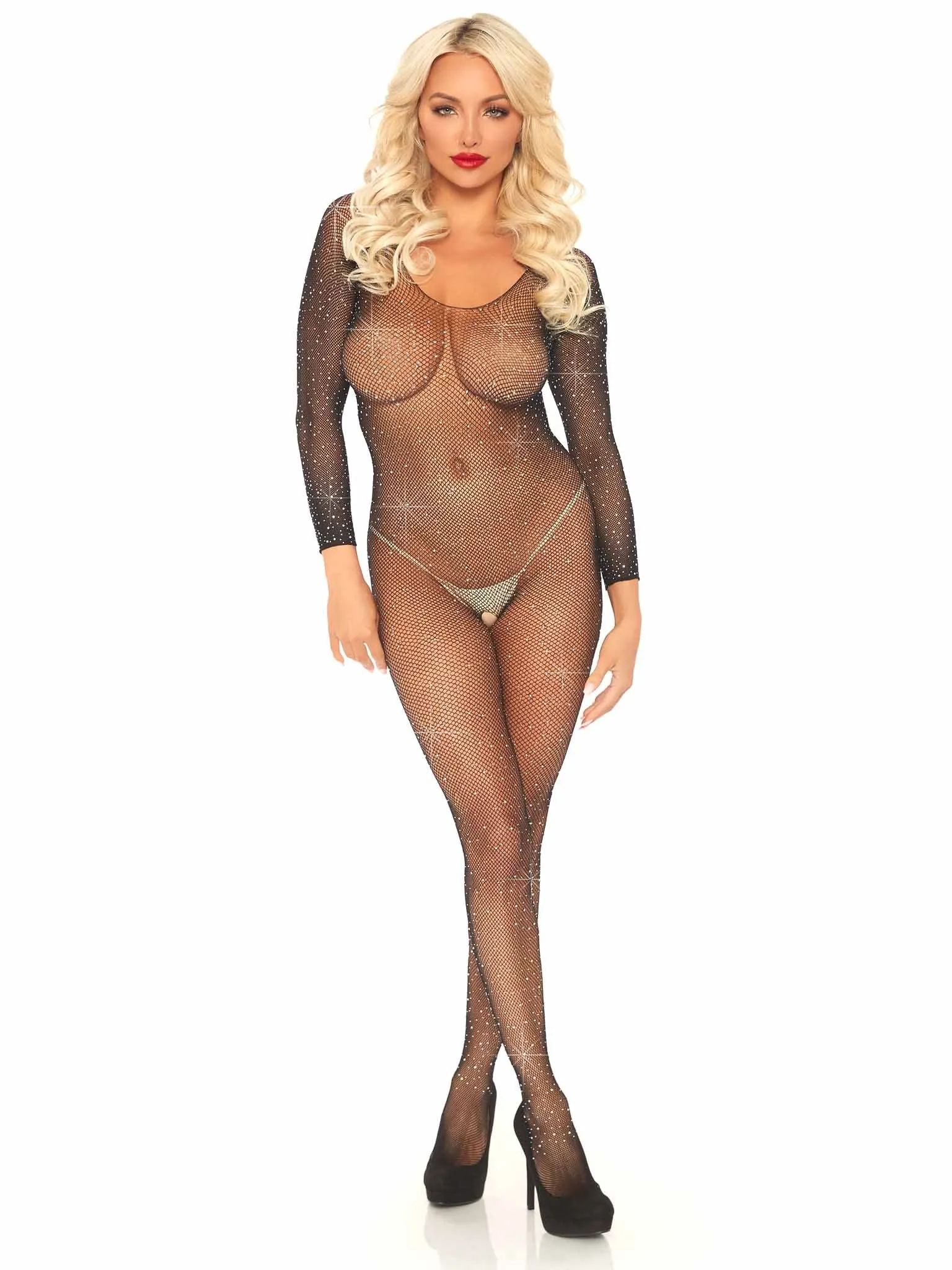 Leg Avenue Fishnet Rhinestone Crotchless Bodystocking