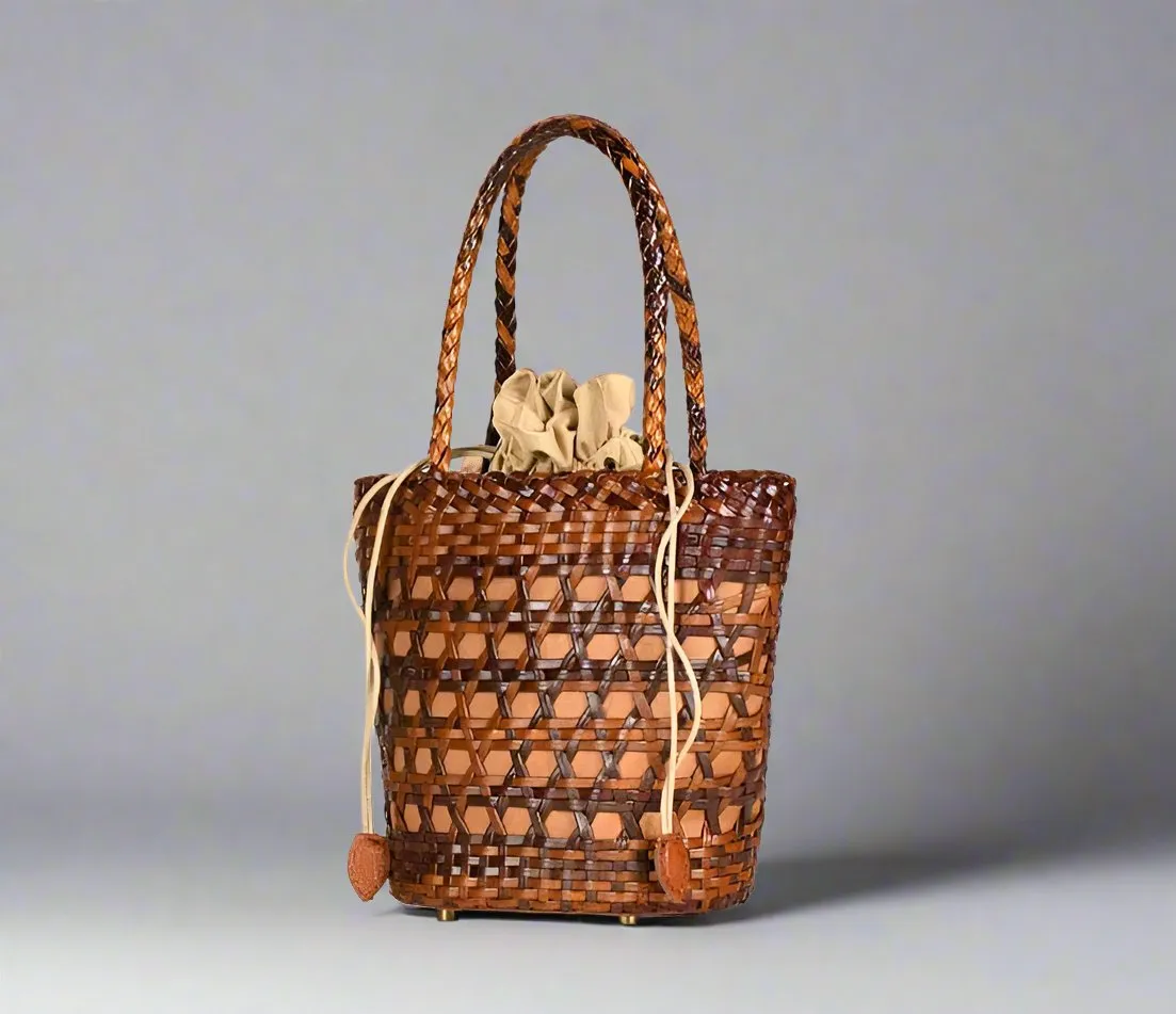 Luxurious Handcrafted Leather Basket Weaved Bag