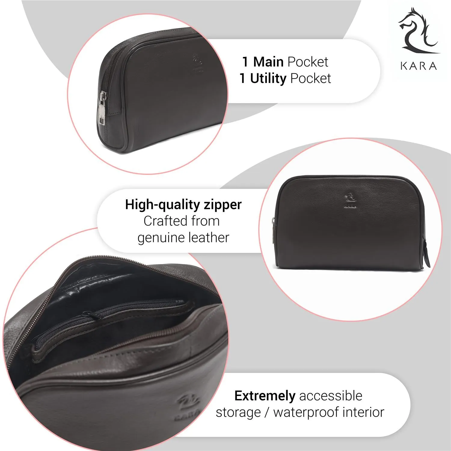 Malia Brown Leather Wash Bag for Men and Women