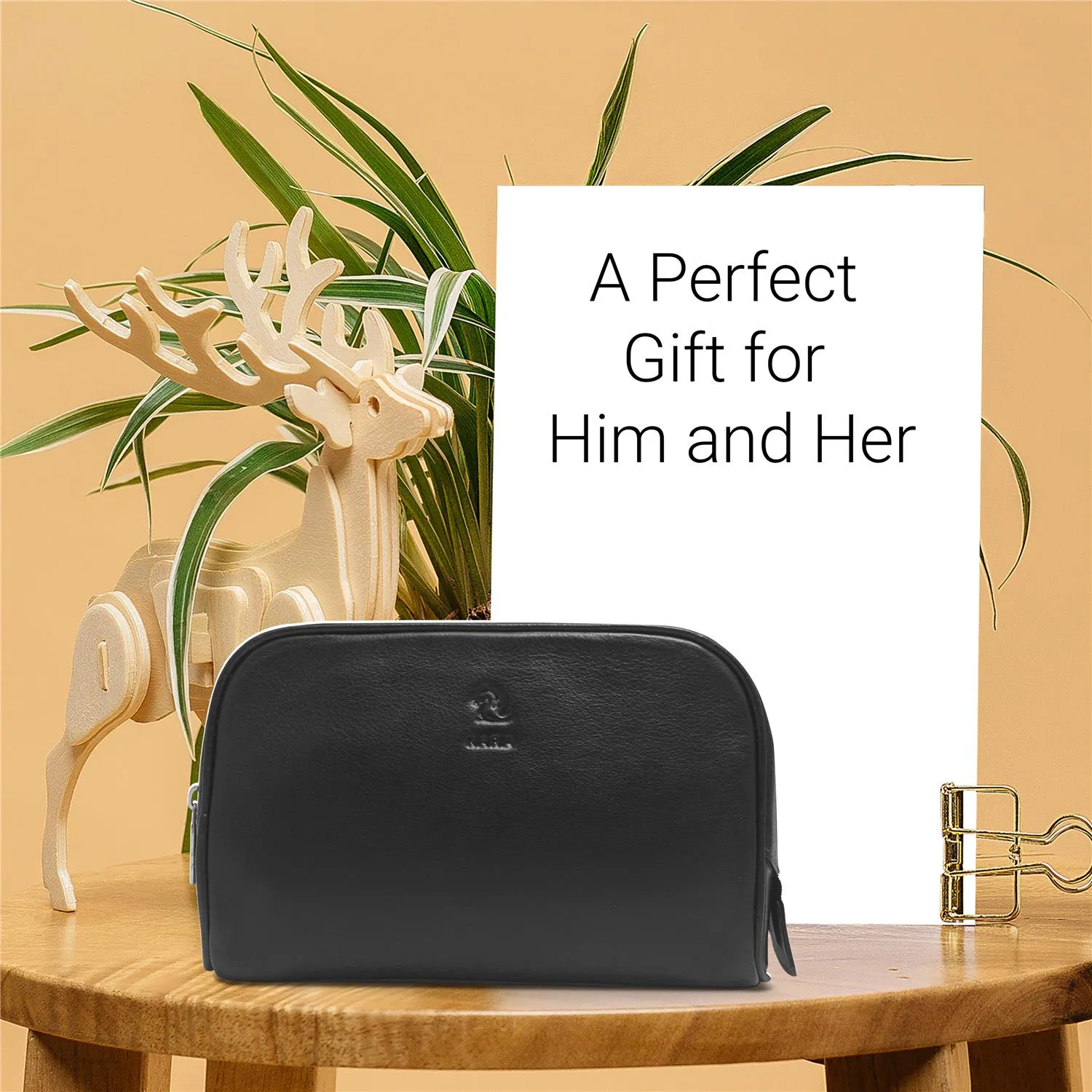 Malia Brown Leather Wash Bag for Men and Women
