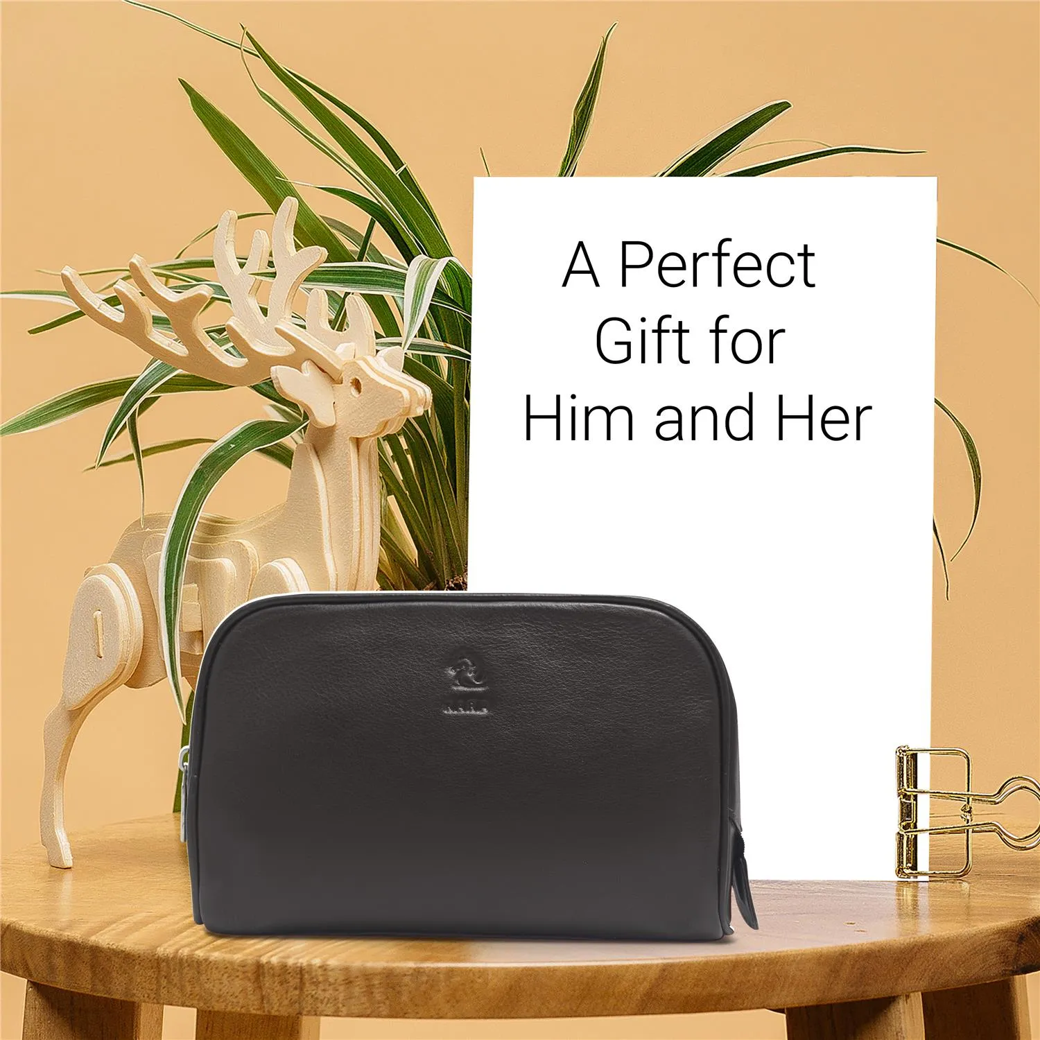 Malia Brown Leather Wash Bag for Men and Women