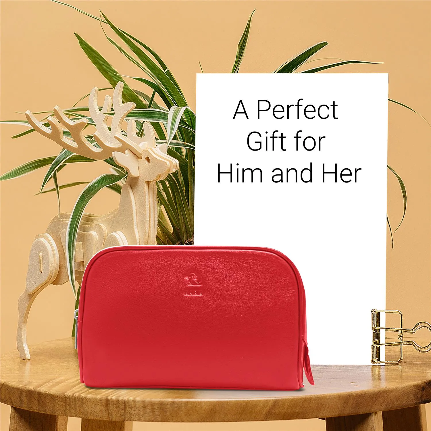 Malia Brown Leather Wash Bag for Men and Women