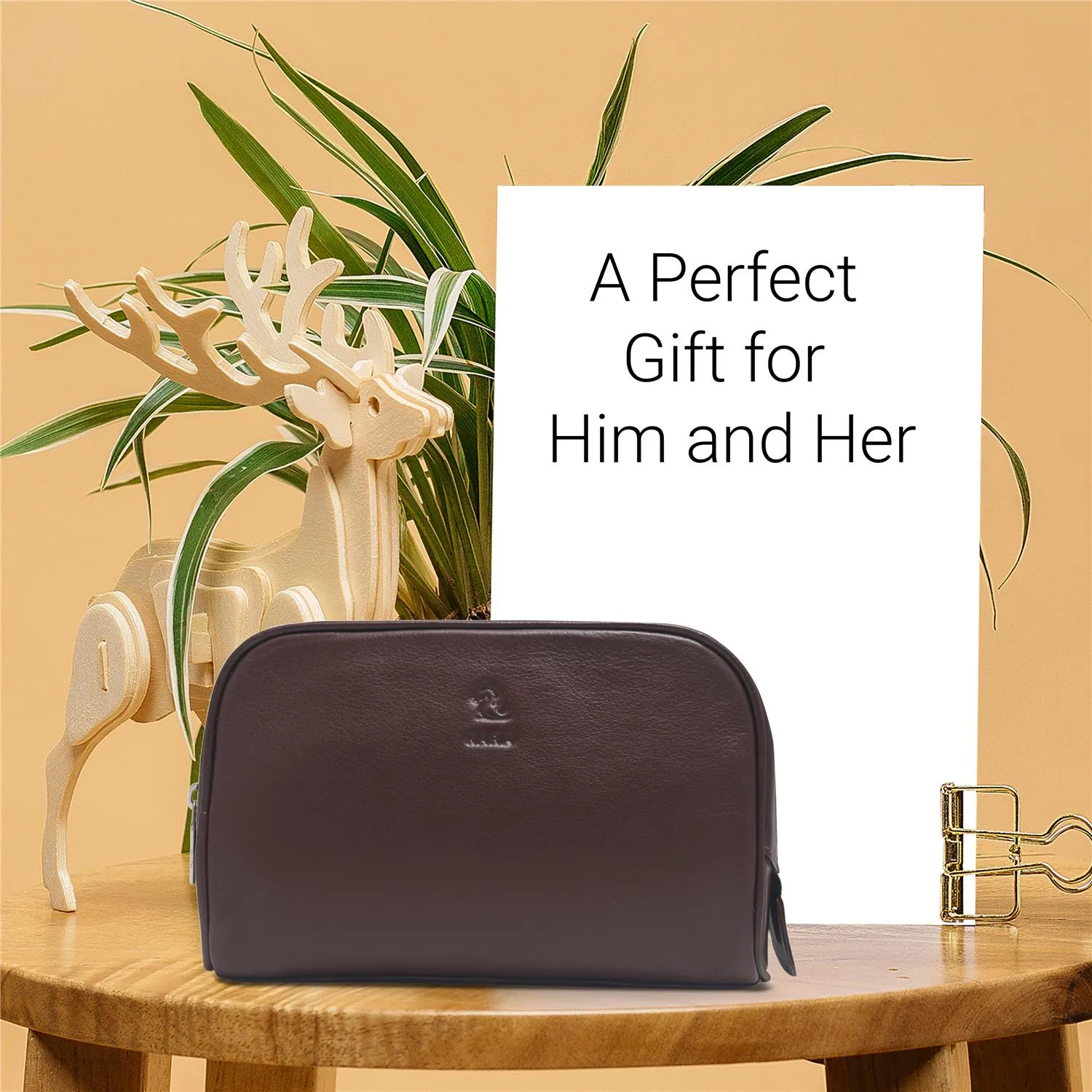 Malia Brown Leather Wash Bag for Men and Women