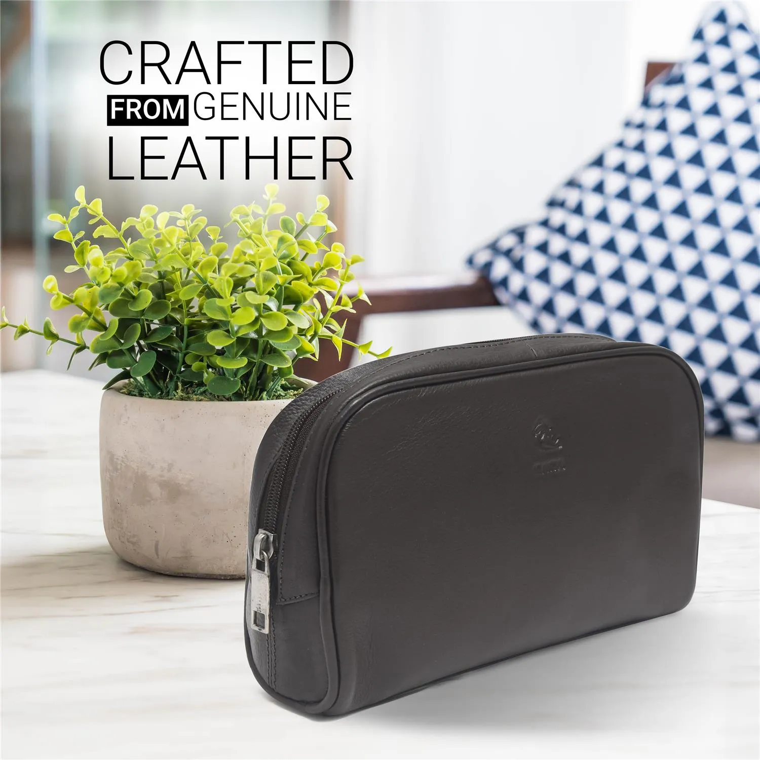 Malia Brown Leather Wash Bag for Men and Women