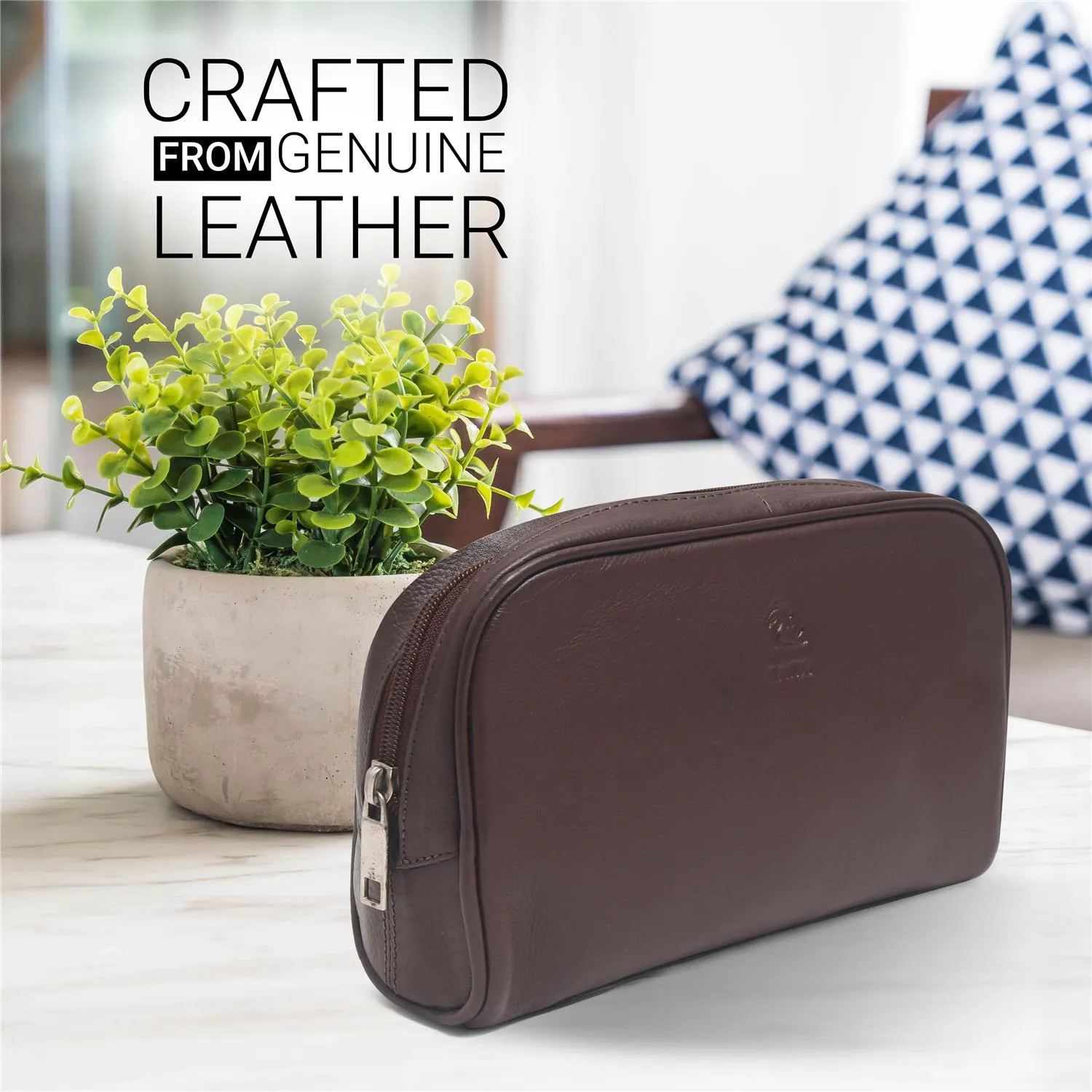 Malia Brown Leather Wash Bag for Men and Women