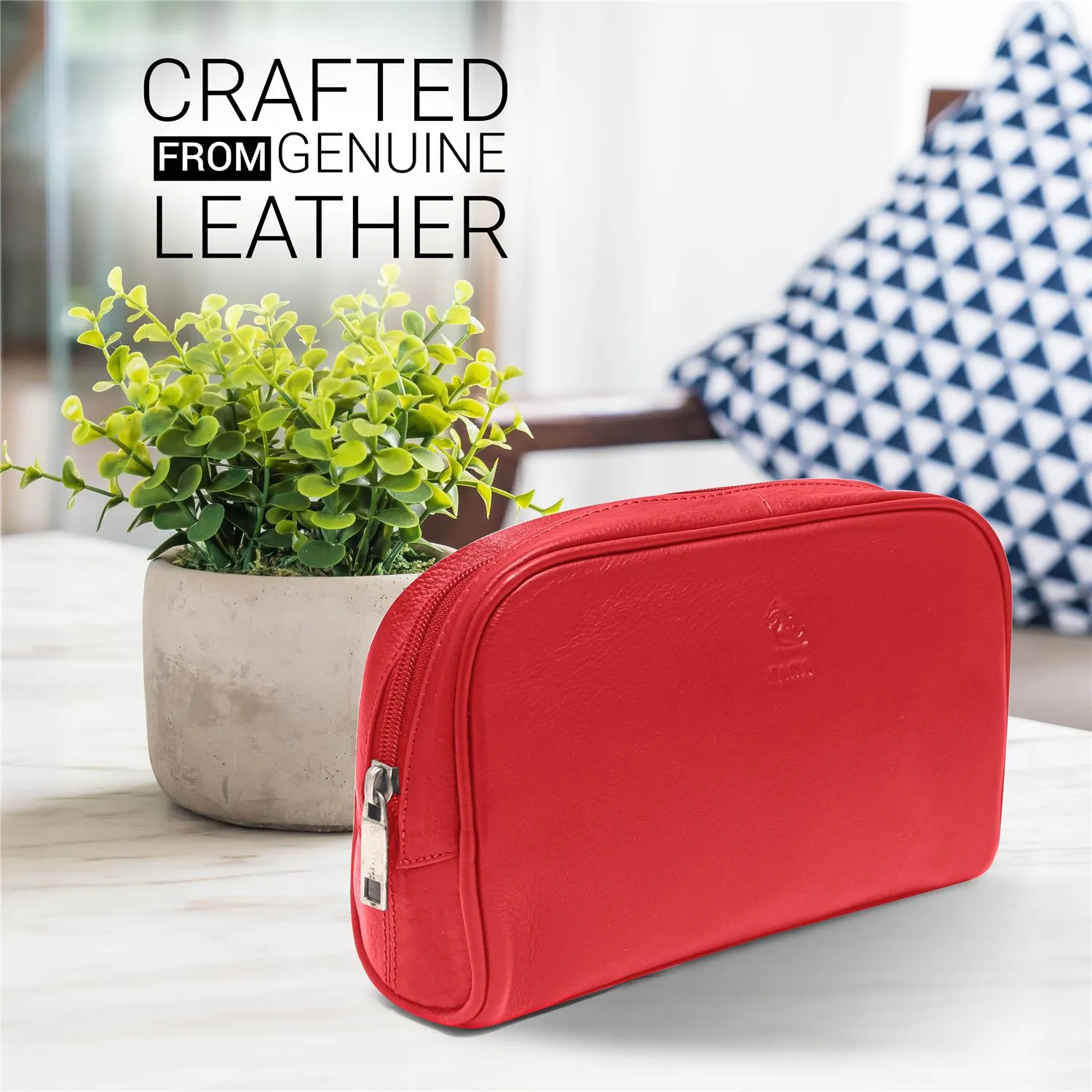 Malia Brown Leather Wash Bag for Men and Women