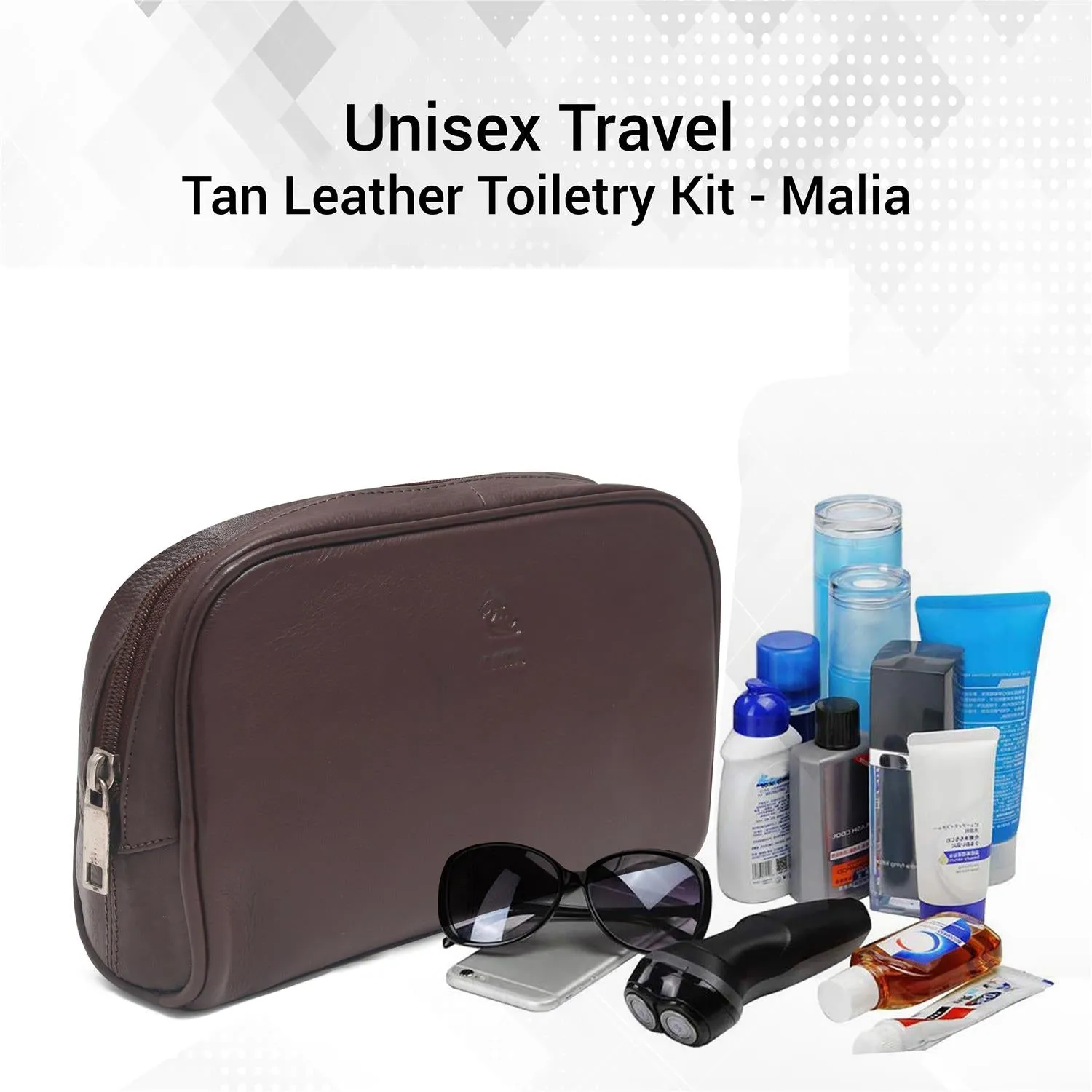 Malia Brown Leather Wash Bag for Men and Women