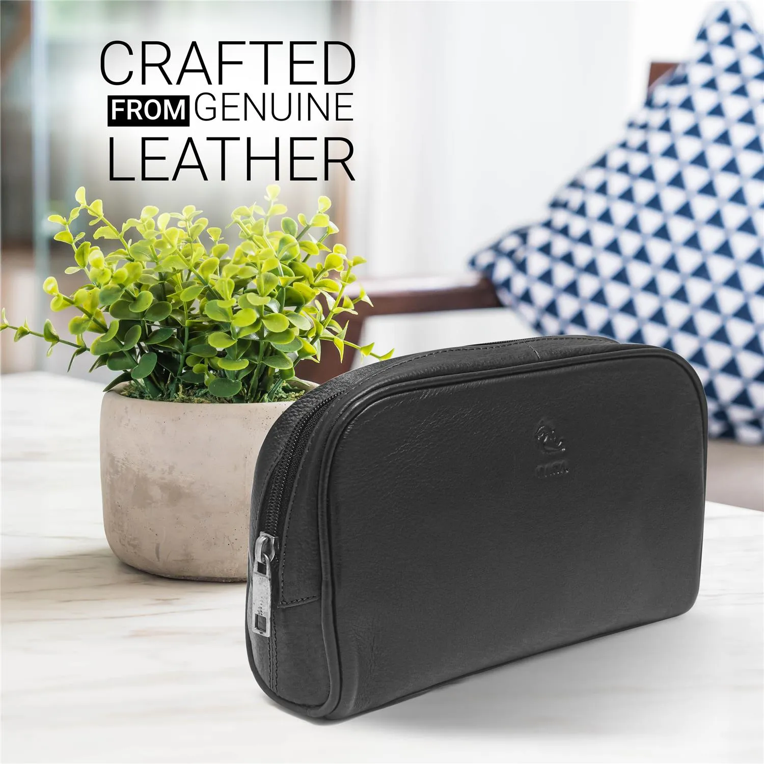 Malia Brown Leather Wash Bag for Men and Women
