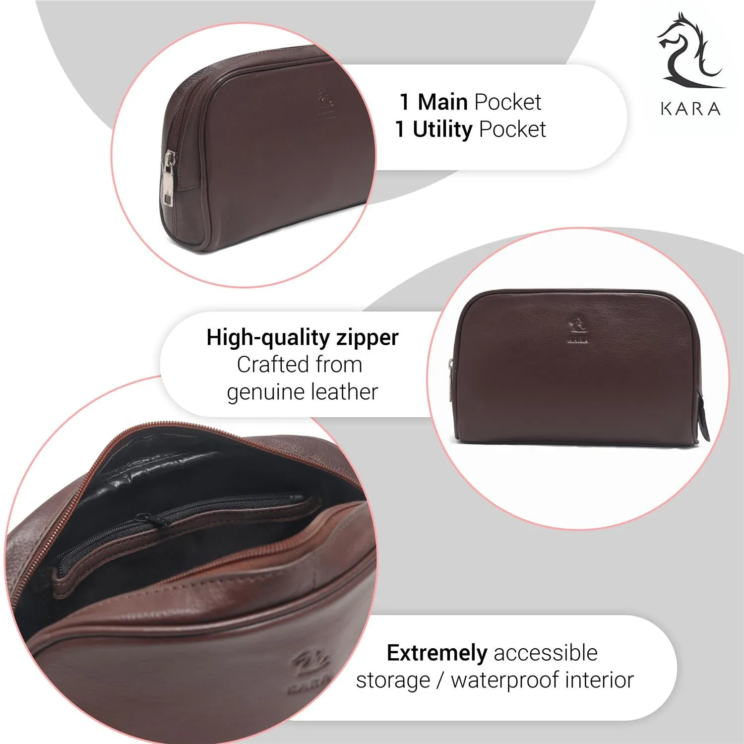Malia Brown Leather Wash Bag for Men and Women