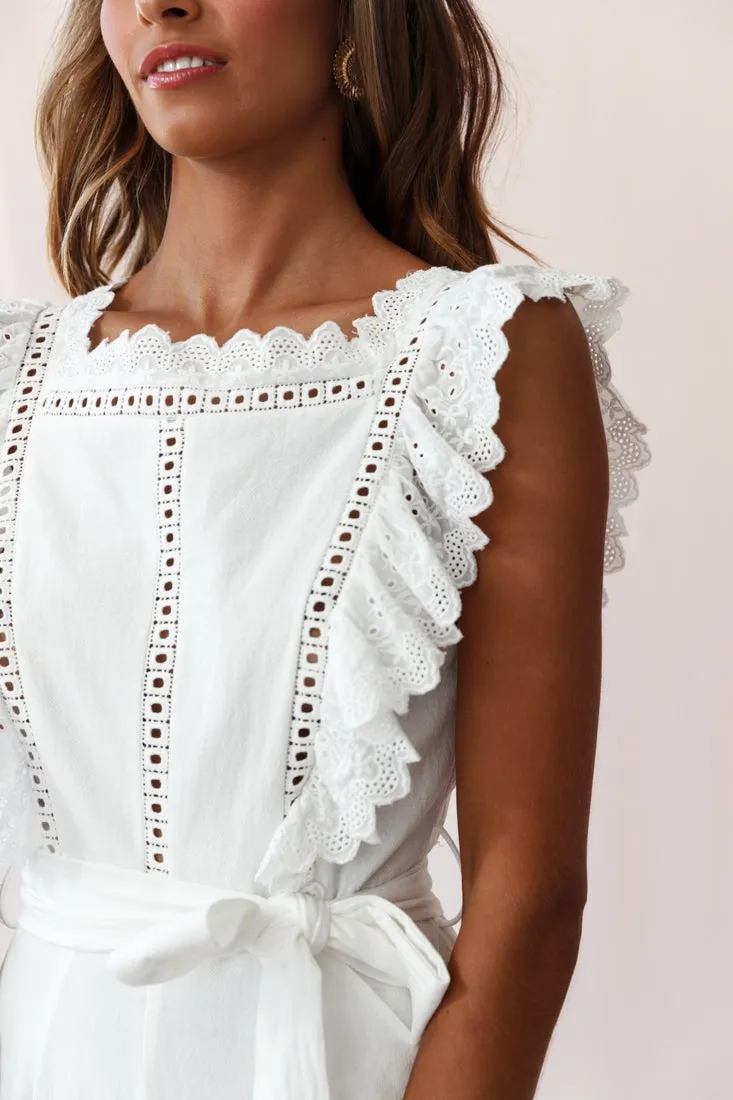 Meadow Ruffle Strap Open Back Midi Jumpsuit White