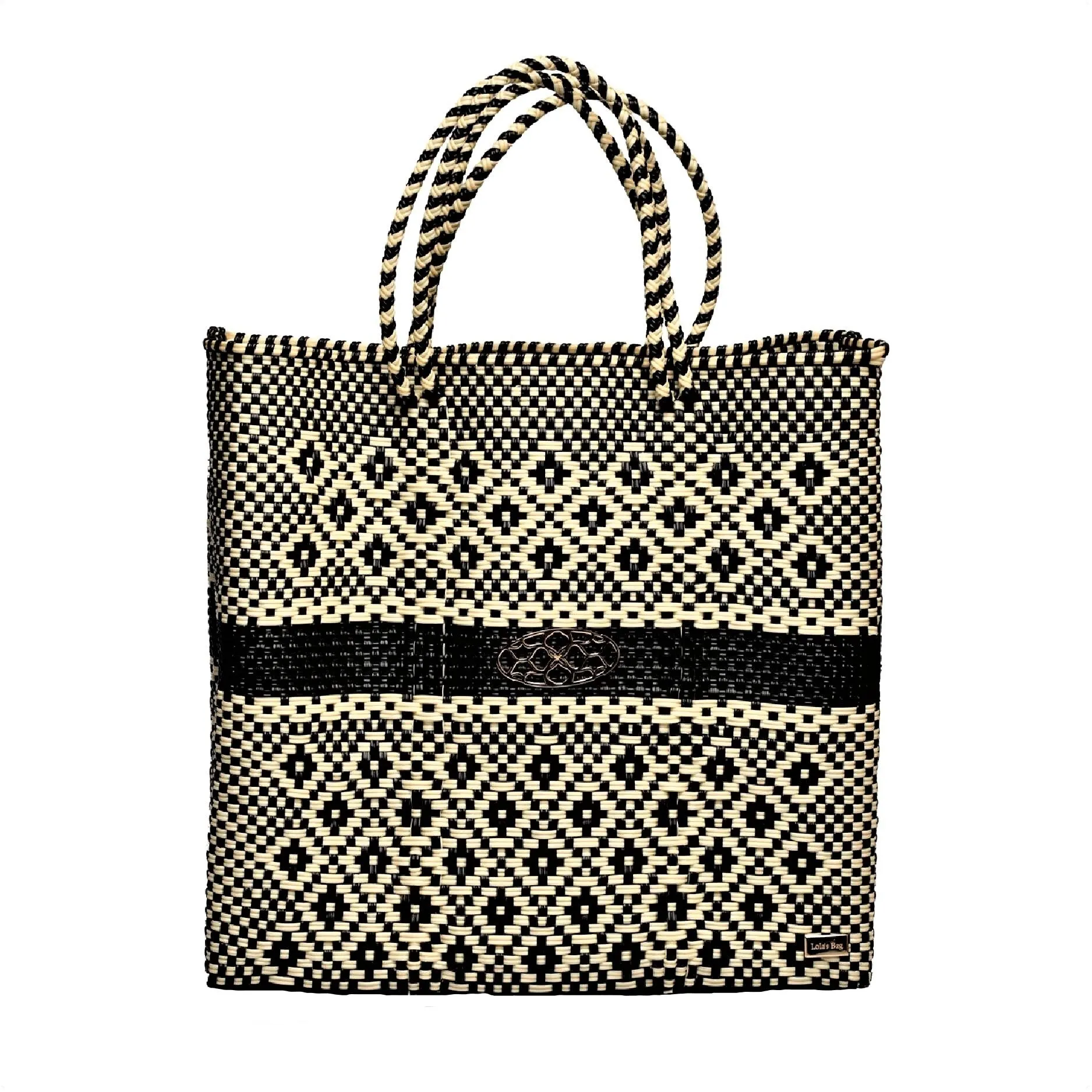 MEDIUM BLACK BEIGE AZTEC STRIPE TOTE BAG