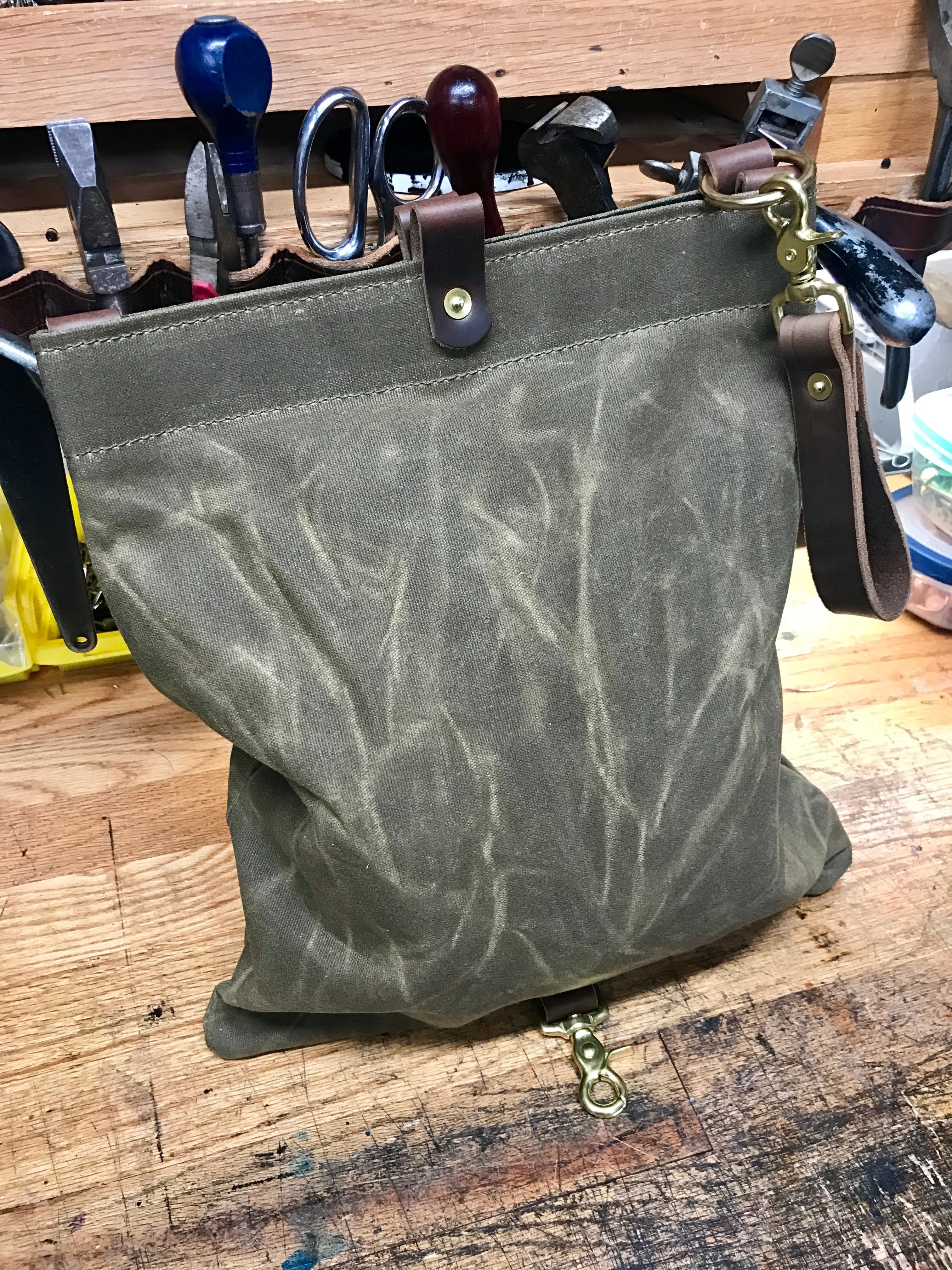 SCBA Mask / Utility Bag..Waxed Canvas and Leather ...FLEECE LINING