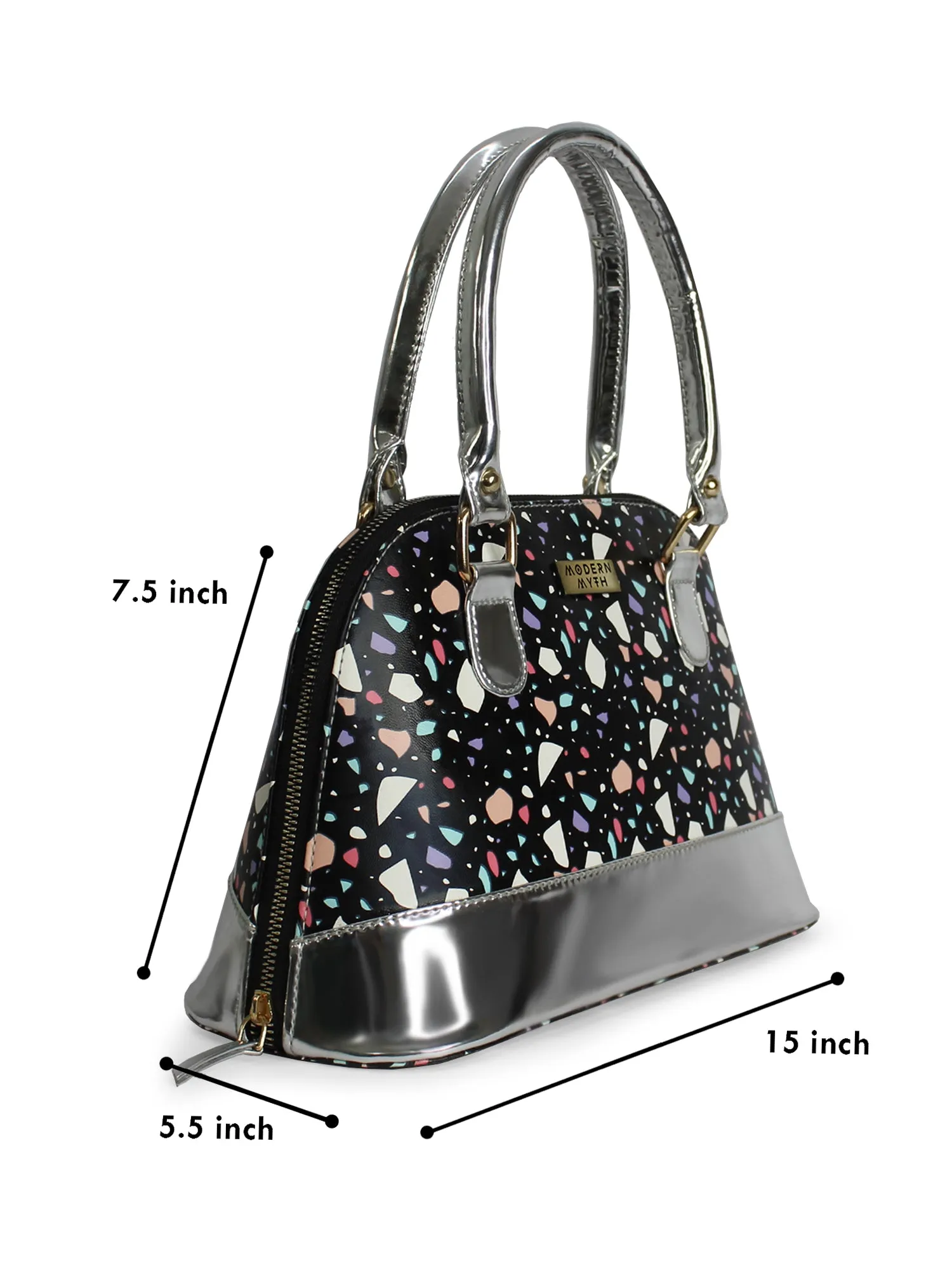 Senora Black Abstract & Silver Faux Leather Women Handbag | Modern Myth