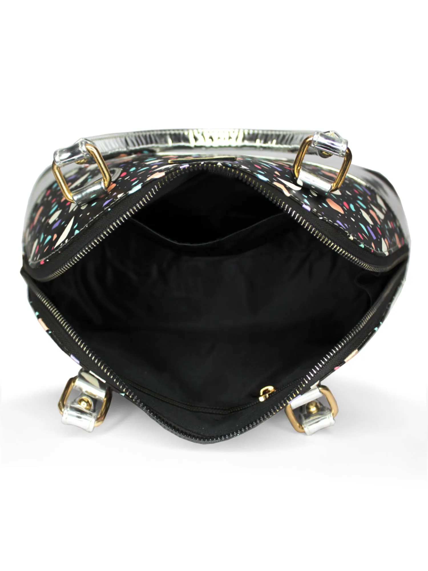 Senora Black Abstract & Silver Faux Leather Women Handbag | Modern Myth