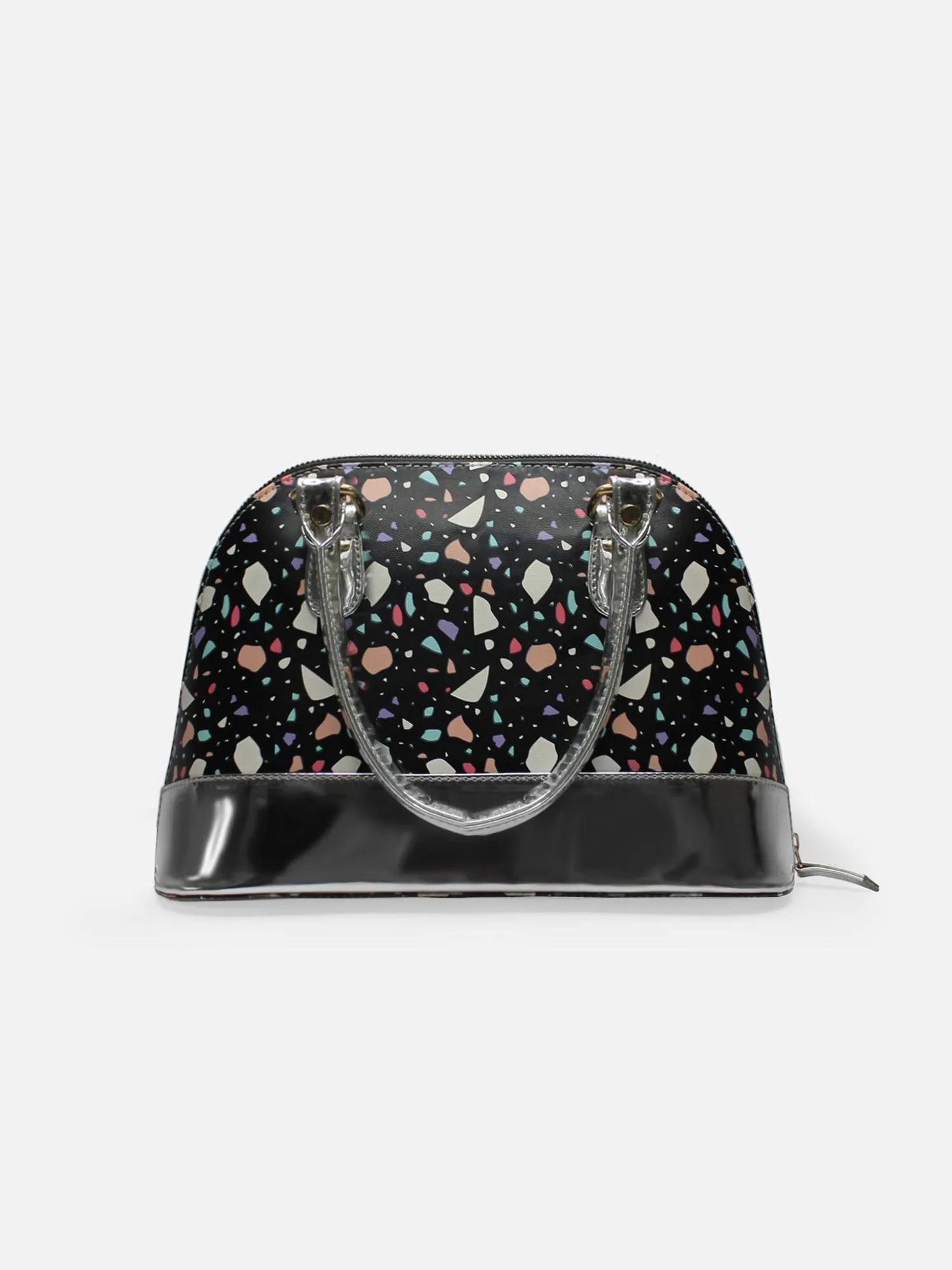 Senora Black Abstract & Silver Faux Leather Women Handbag | Modern Myth
