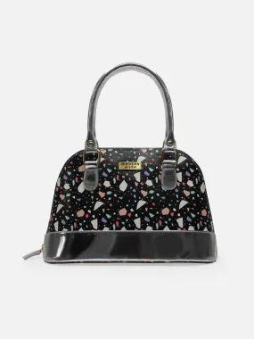 Senora Black Abstract & Silver Faux Leather Women Handbag | Modern Myth