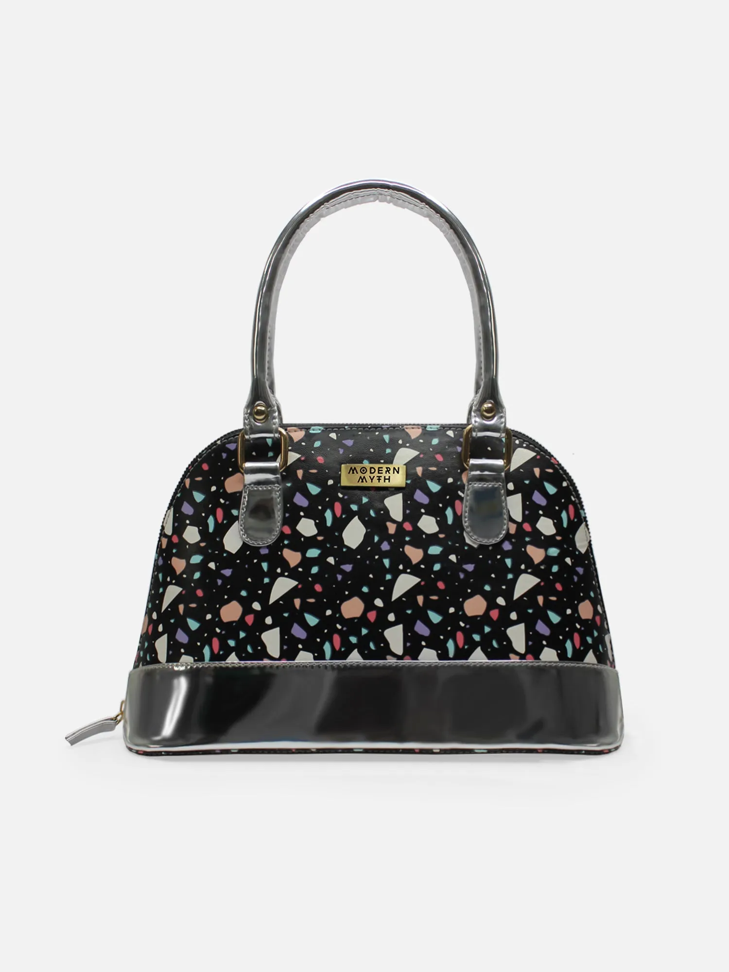 Senora Black Abstract & Silver Faux Leather Women Handbag | Modern Myth