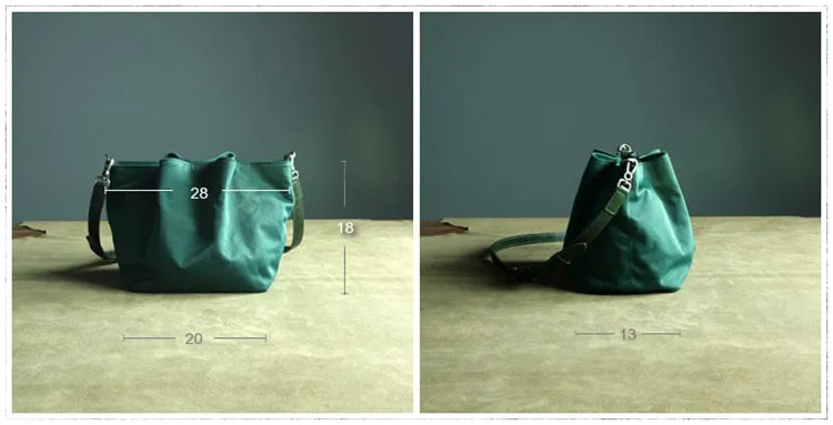 Small Womens Green Nylon Leather Crossbody Handbag Purse Bucket Green Nylon Shoulder Bag Purse for Ladies