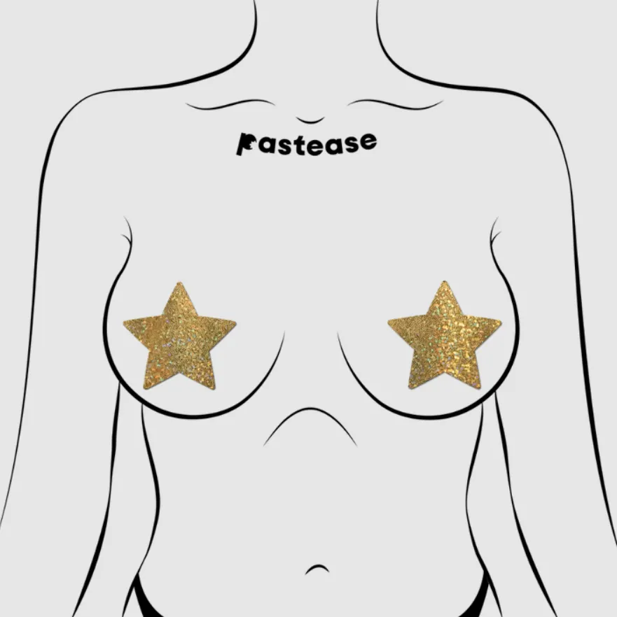 Star: Gold Glitter Stars Nipple Pasties