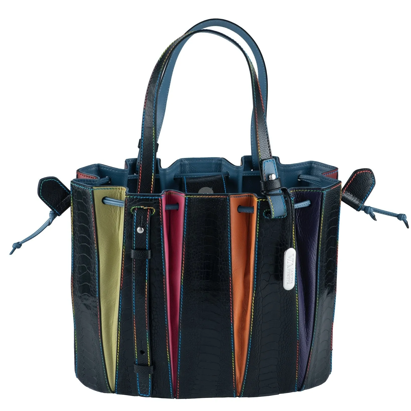 Via Veneta Provoque Fern Ostrich Leg Handbag | Black Multi