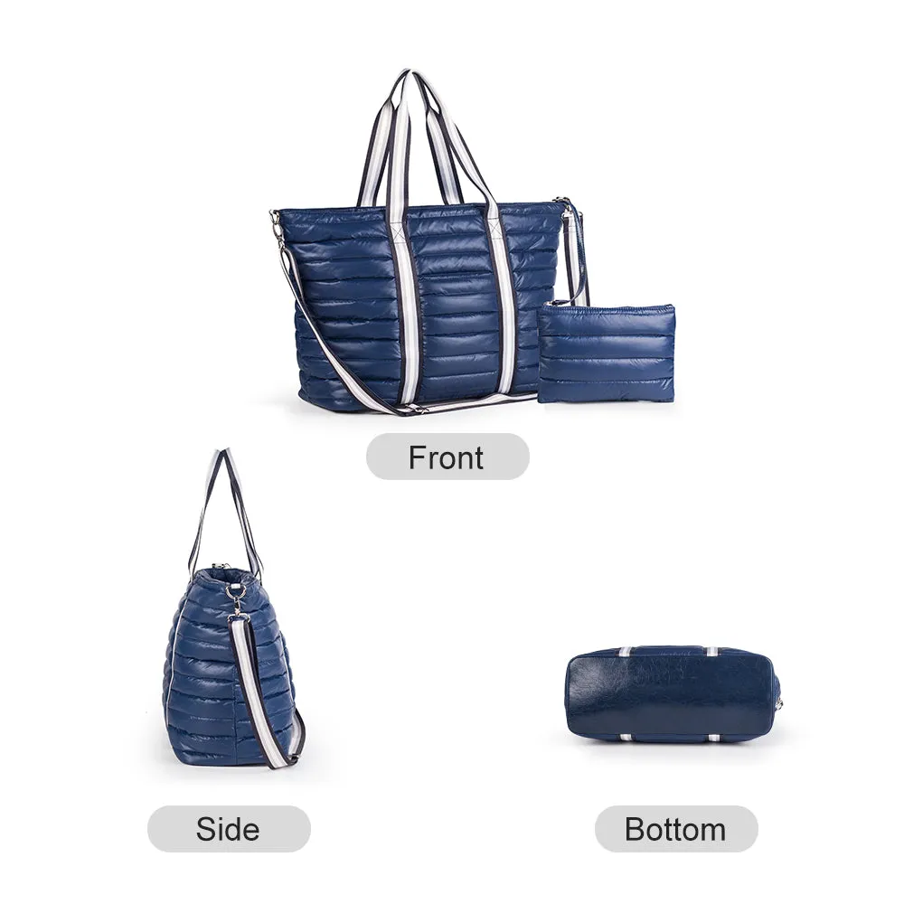 Viva Terry Women's quilted Weekender tote Bag with Pouch (Navy)