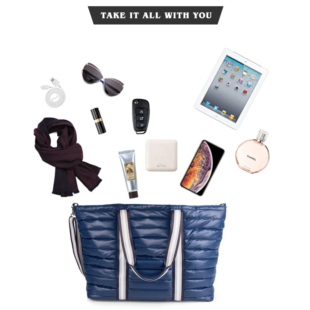 Viva Terry Women's quilted Weekender tote Bag with Pouch (Navy)