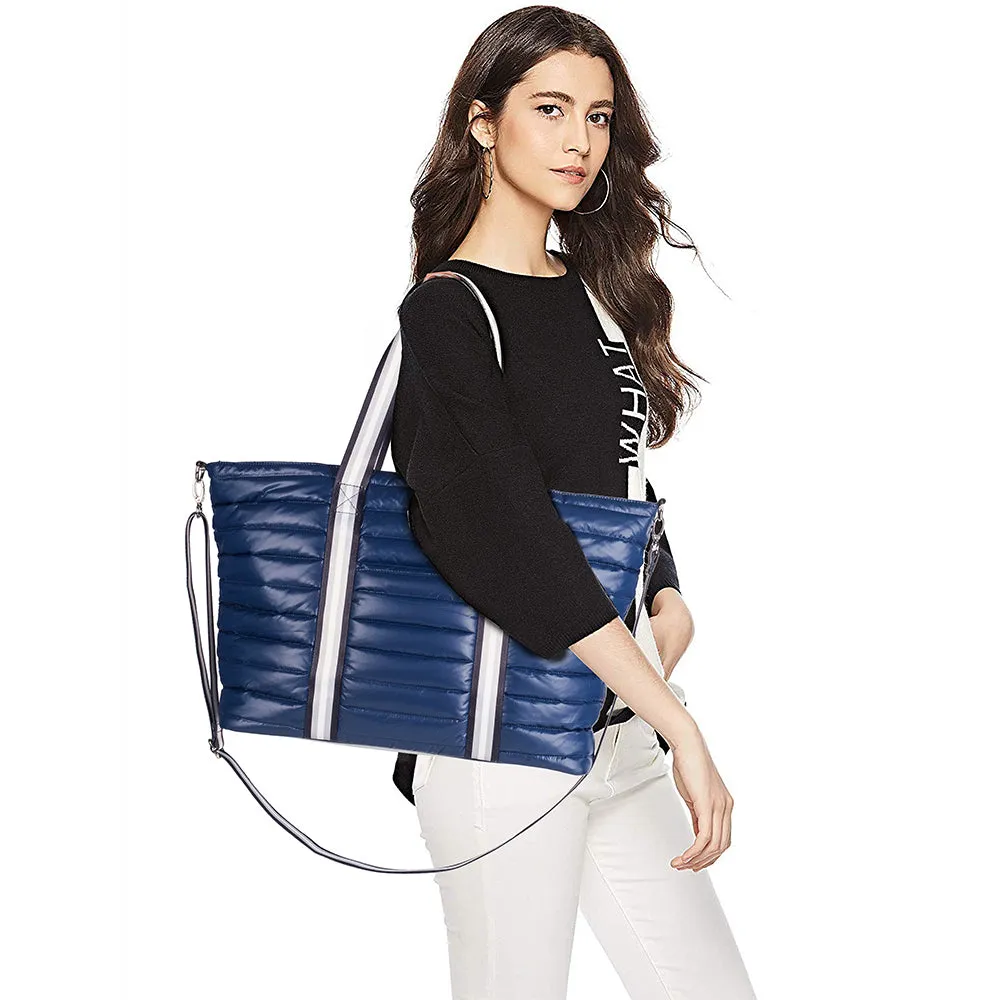 Viva Terry Women's quilted Weekender tote Bag with Pouch (Navy)